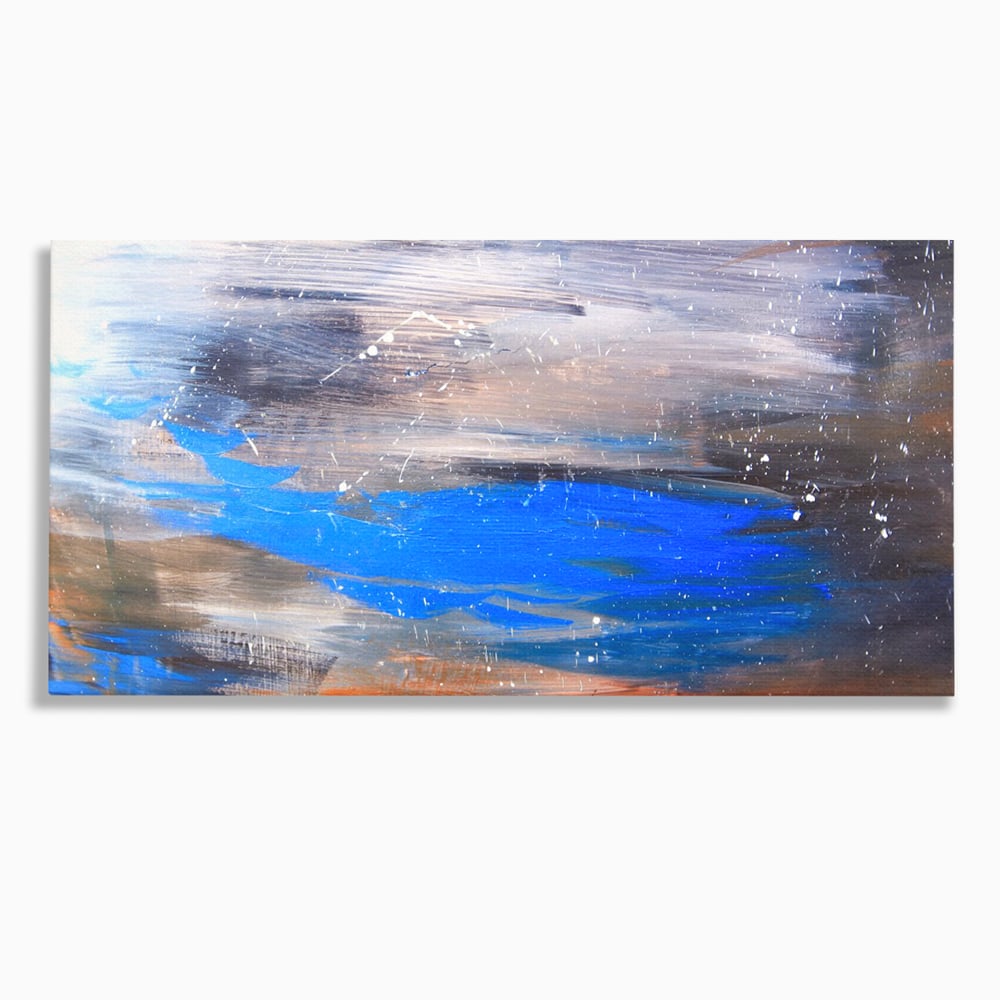 Tablou canvas cu pictura abstracta cu pete albastre, fara rama, pe sasiu de lemn